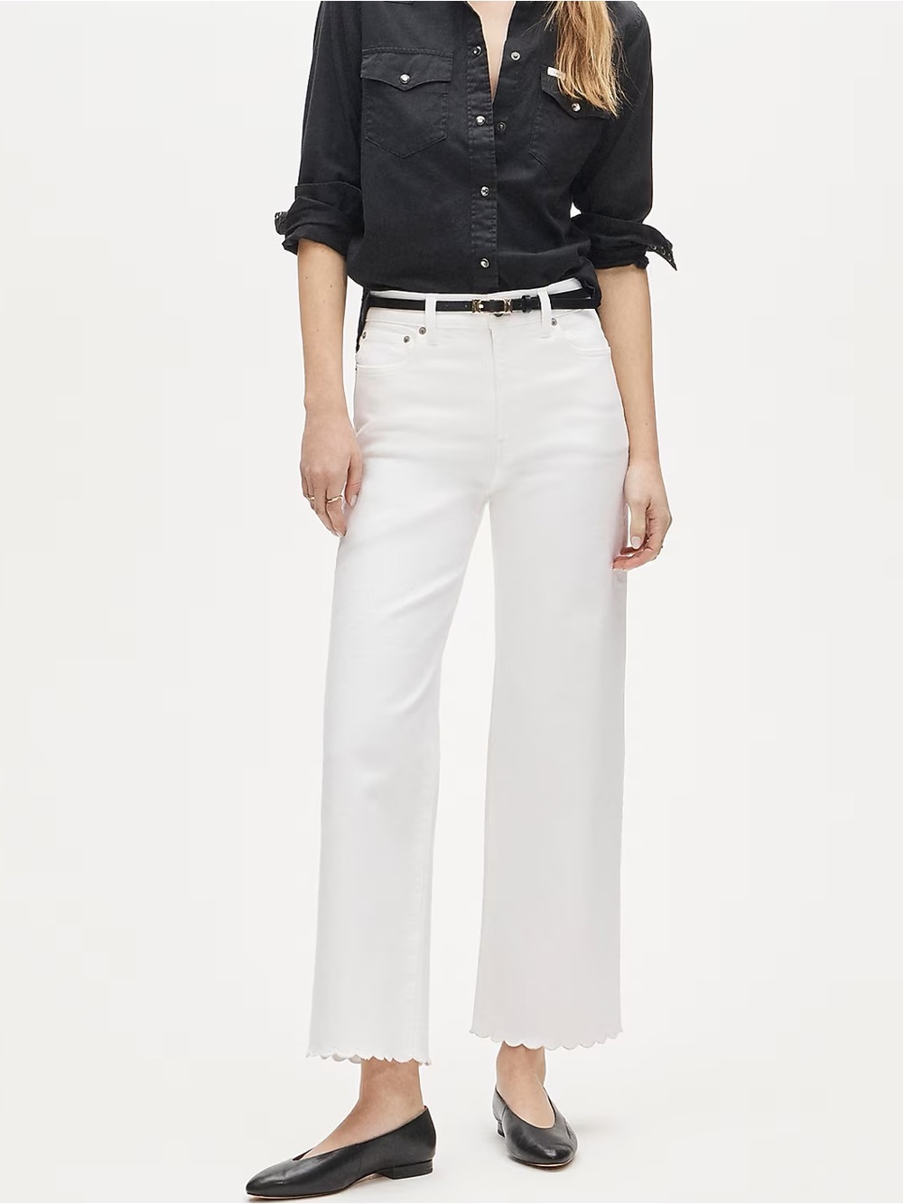 $168 msrp NWT J. Crew white Scallop-Hem slim wide Jeans 26